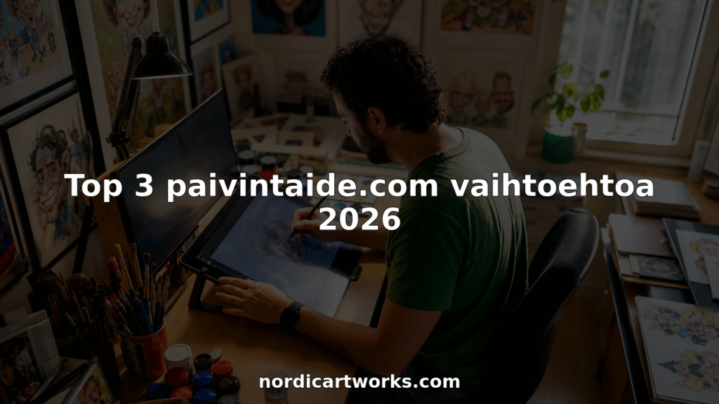 Taiteilija piirtää digitaalisia karikatyyrejä kotistudiossaan.